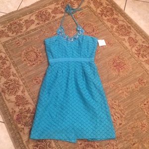 Trina Turk size 2 Caribbean blue halter dress